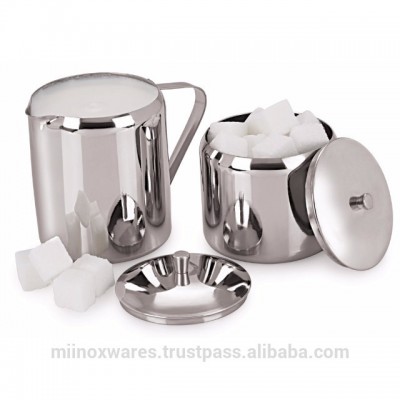 Stainless Steel Milk and Sugar Pots with Lids